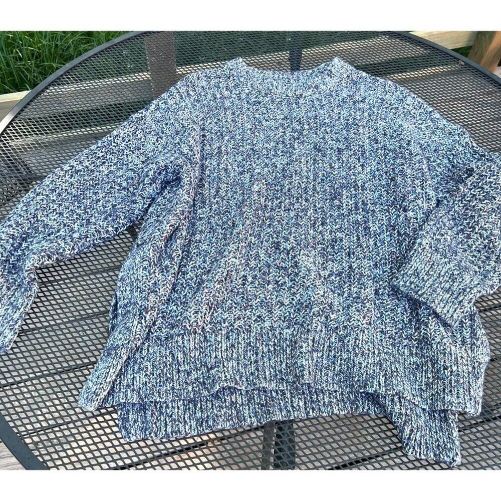 Aerie Womens Chevron Chunky Knit Pullover Side Slit Gray Sweater Medium